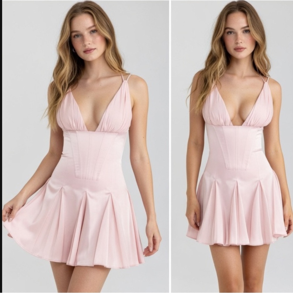 HOUSE OF CB 'Samida' Pink Satin Corset Mini Dress/Size S-US 4-6 $269
